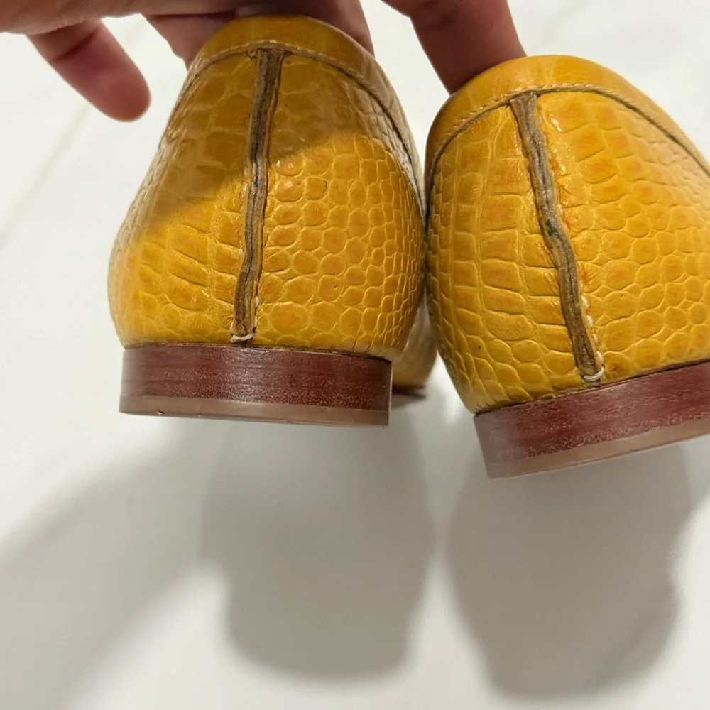 Cole Haan Yellow Croc-Embossed Loafers with Cream Strap‎ & Silver Buckle 6B